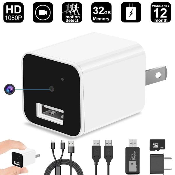 Hidden Camera,32GB 1080P HD Spy Camera charger with Motion Detection Loop Video Record for Home Office Security Surveillance(INCLUDE 32GB TF CARD)