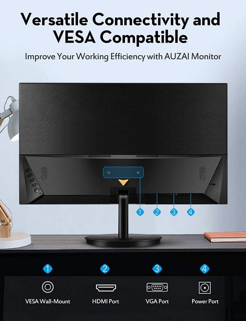 AUZAI Monitor 24 inch versatile connectivity and VESA compatible