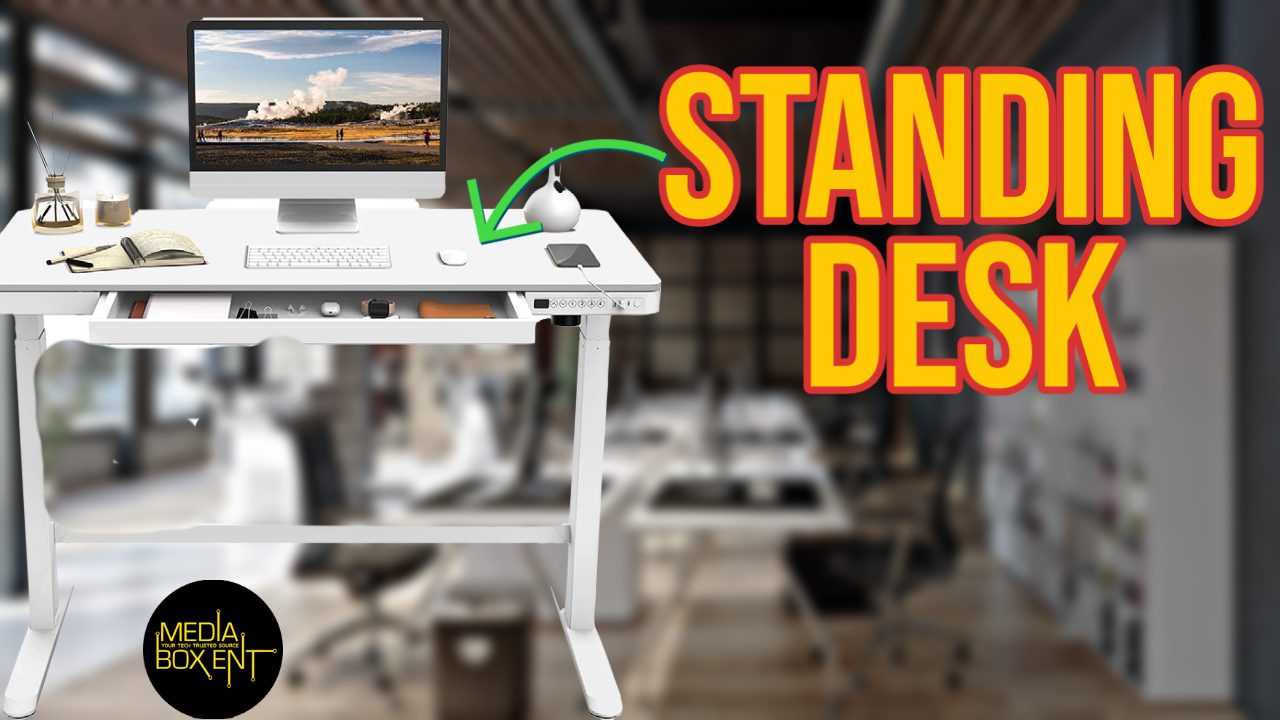 Flexispot EW8 Electric Standing Desk with Drawers Height Adjustable 48 x 24 Inches White Desktop and Frame Quick Install Home Office Table w/USB Charging Ports, Storage Desk Organizer