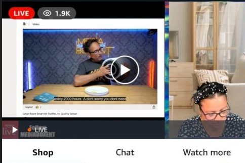 Image showing a MediaBoxEnt live stream on Amazon live with 1.9K viewers