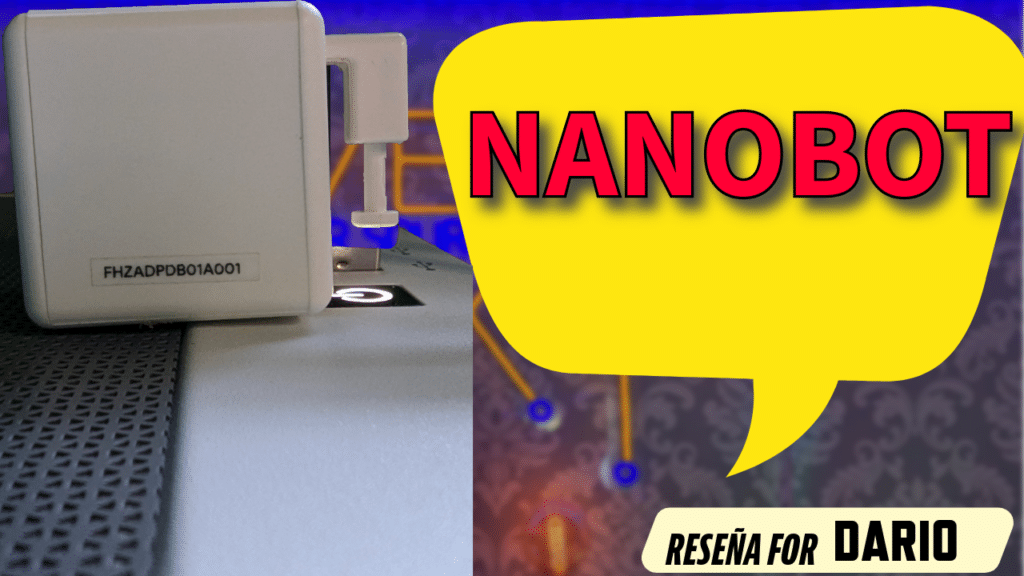 Controlador de interruptor inteligente conectado a un interruptor de luz con el texto 'Nanobot' en la imagen